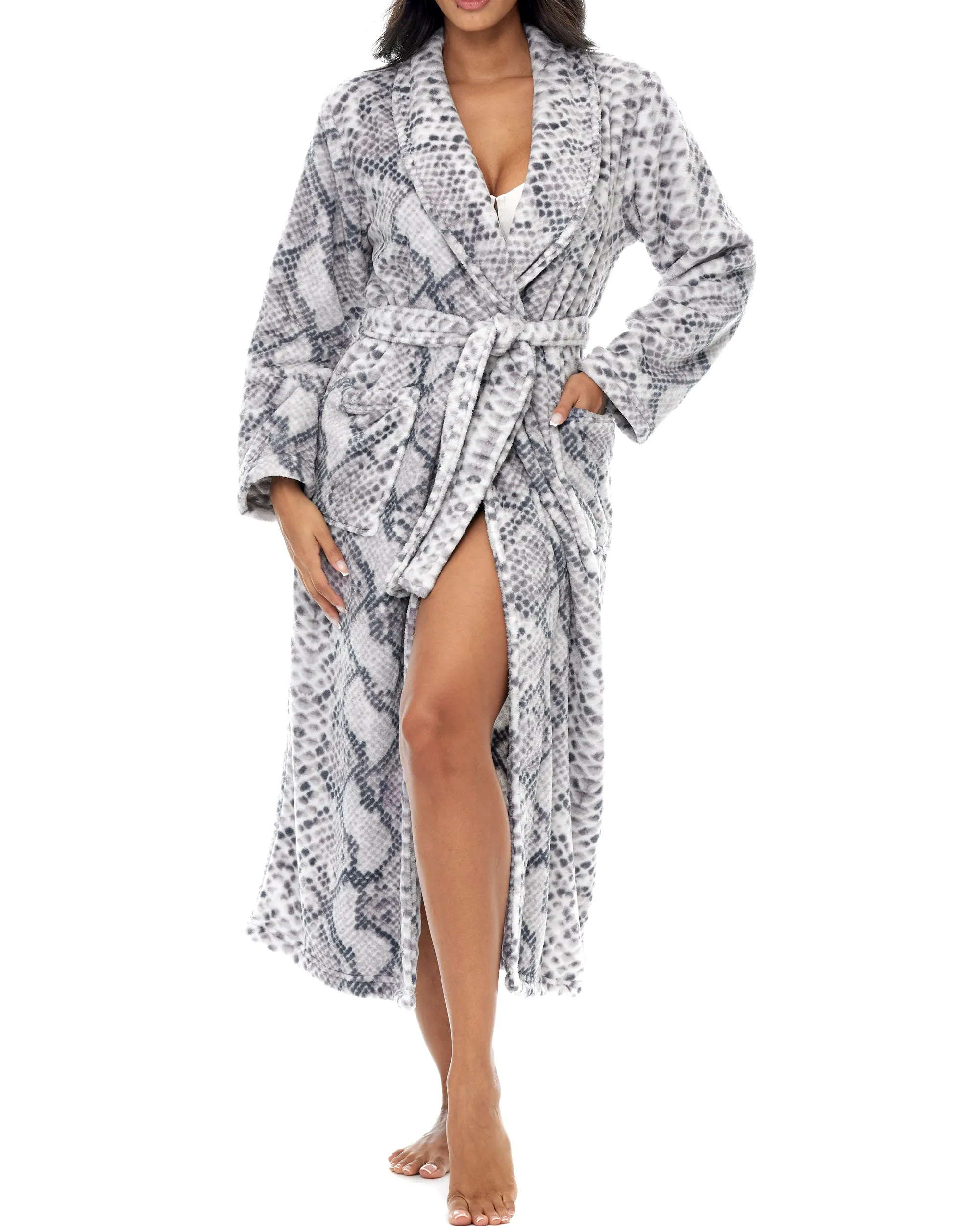 Women's Tiger Leopard Animal Print Robe, Plush Fleece Bathrobe