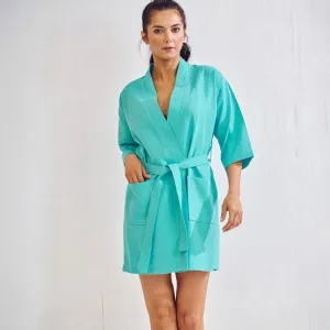 Women's Waffle Kimono Short Bathrobe- Luxurious Cotton Turkish, Absorbency & Lightweight (Turquoise)