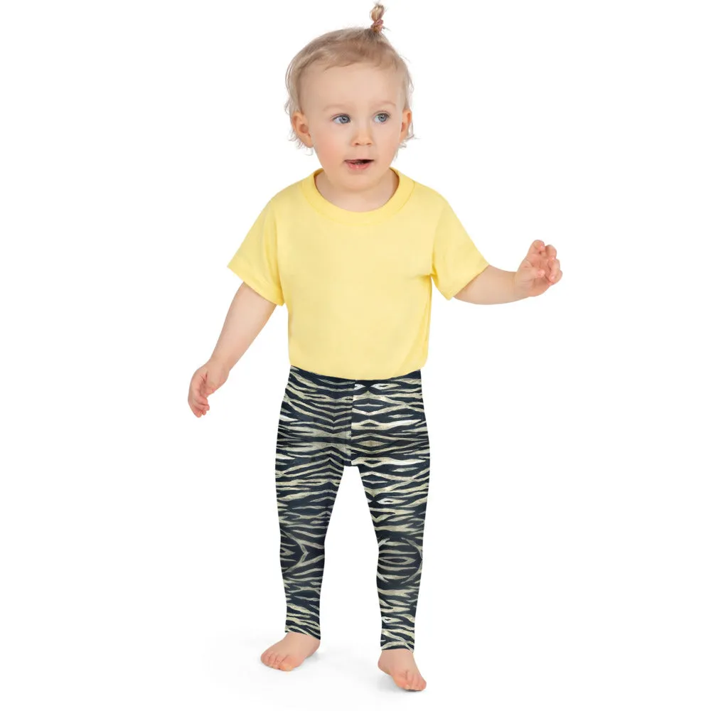 Yellow Tiger Striped Kid's Leggings, Animal Print Children's Fashion Tights-Made in USA/EU/MX