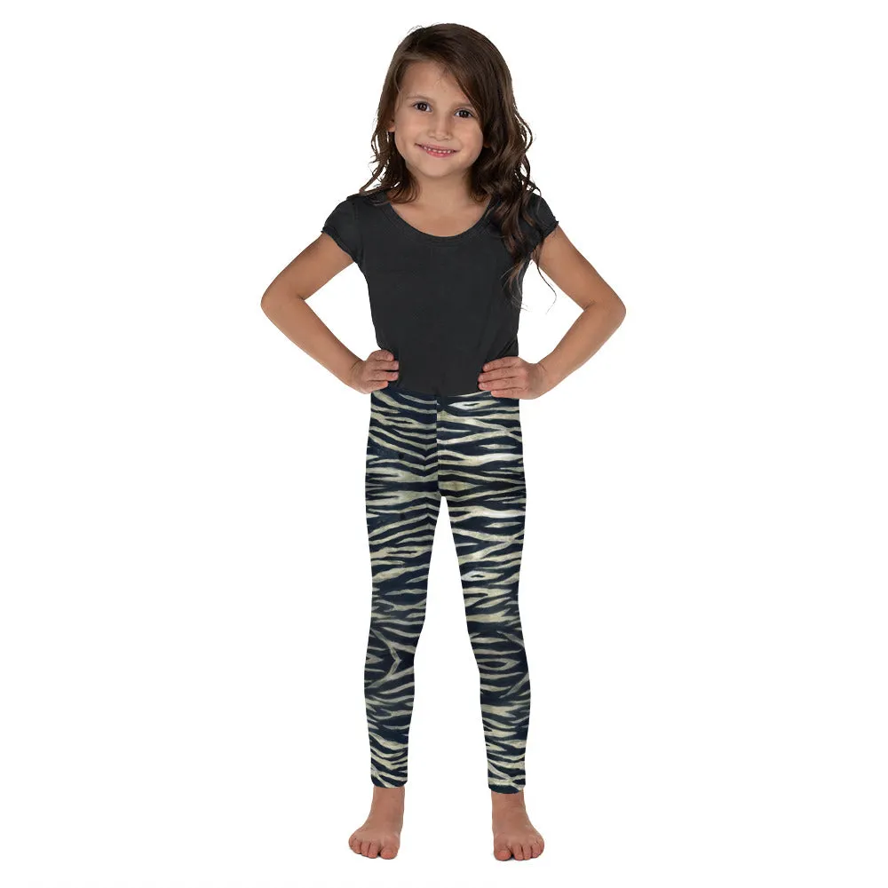 Yellow Tiger Striped Kid's Leggings, Animal Print Children's Fashion Tights-Made in USA/EU/MX