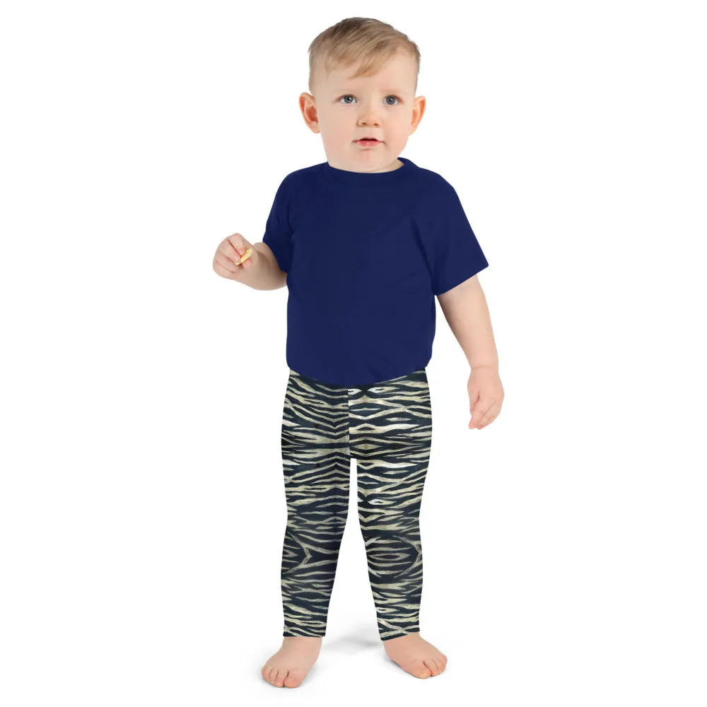 Yellow Tiger Striped Kid's Leggings, Animal Print Children's Fashion Tights-Made in USA/EU/MX