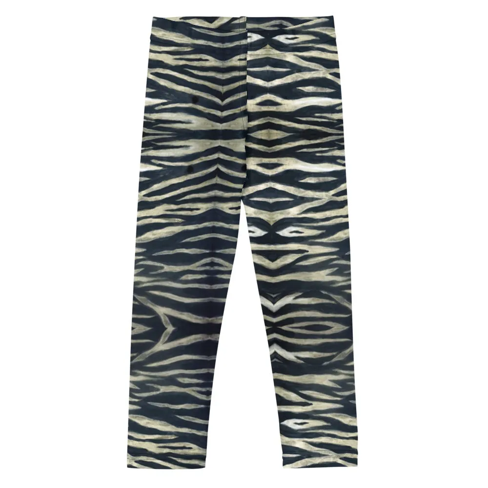 Yellow Tiger Striped Kid's Leggings, Animal Print Children's Fashion Tights-Made in USA/EU/MX