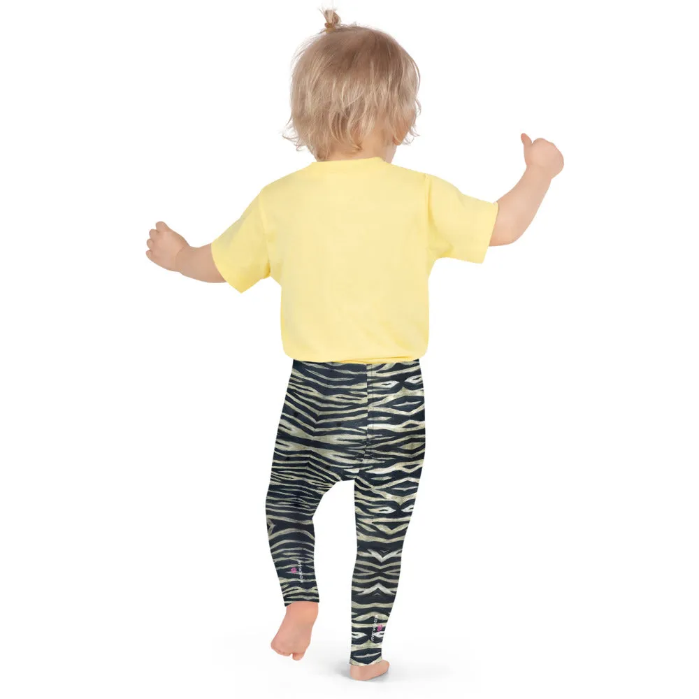 Yellow Tiger Striped Kid's Leggings, Animal Print Children's Fashion Tights-Made in USA/EU/MX