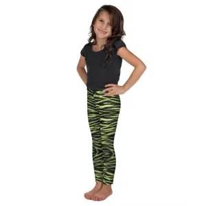 Yellow Tiger Striped Kid's Leggings, Animal Print Premium Fashion Tights For Boys Girls-Made in USA