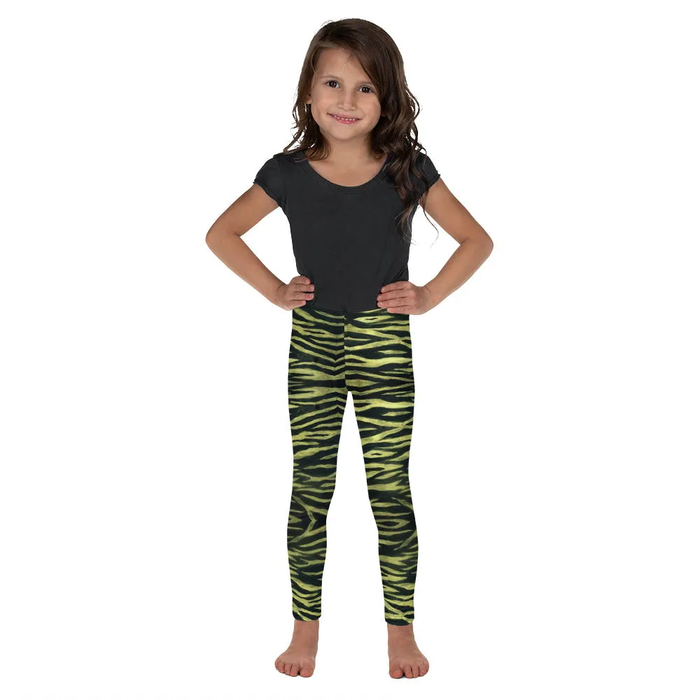 Yellow Tiger Striped Kid's Leggings, Animal Print Premium Fashion Tights For Boys Girls-Made in USA